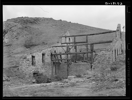 Ruins of gold ore mill. Pony, Montana