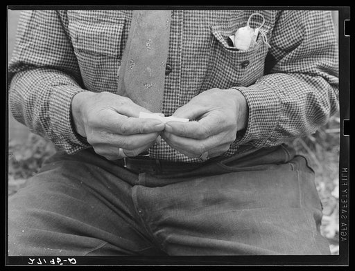 Rolling a cigarette. Bozeman, Montana
