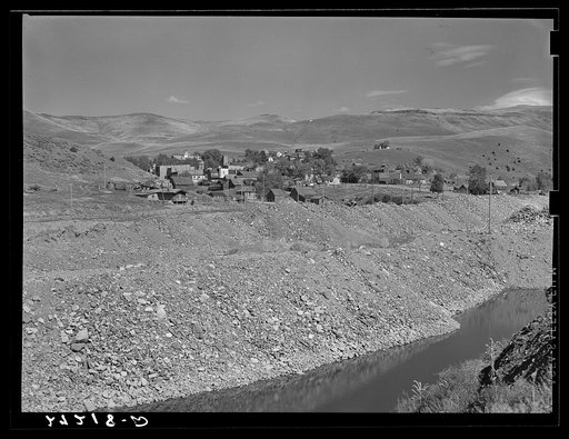 Tailing piles left by gold dredges. Virginia City, Montana