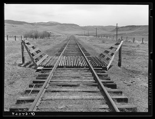Cattle guard on railroad. Madison County, Montana