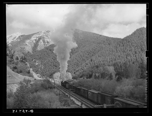 Northern Pacific freight train going over Bozeman Pass. Gallatin County, Montana
