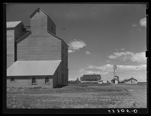 Buildings on Henry Sheffels' 6,000 acre mechanized wheat farm. Cascade County, Montana