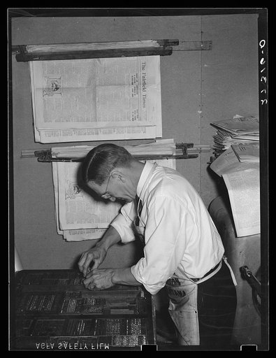 Making up the Fairfield Times. Fairfield, Montana