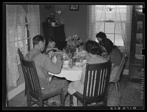 Untitled photo, possibly related to: Farm family at dinner. Fairfield Bench Farms, Montana