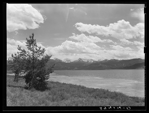 Georgetown Lake with mountains of the Continental Divide in the distance. Montana