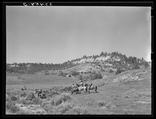 Untitled photo, possibly related to: Dudes out for a morning ride. Quarter Circle 'U' Ranch, Montana
