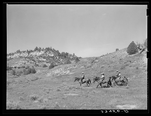 Untitled photo, possibly related to: Dudes out for a morning ride. Quarter Circle 'U' Ranch, Montana