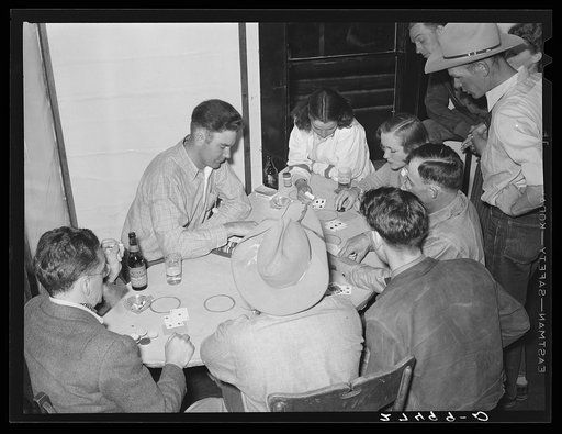 Dudes and cowhands in poker [i.e. blackjack] game. Birney, Montana