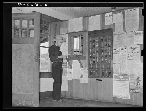 Cowhand in post office. Birney, Montana