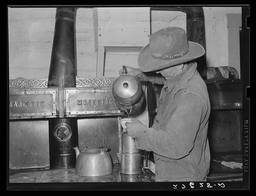 Hot coffee is always on the kitchen stove. Quarter Circle 'U' Ranch, Montana