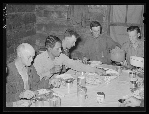 Sheepshearers at dinner. Rosebud County, Montana