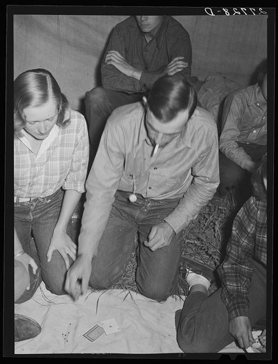 Untitled photo, possibly related to: Dude girl in poker game. Quarter Circle 'U' Ranch, Montana