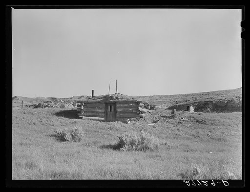 Untitled photo, possibly related to: Homesteader's abandoned dugout. Custer County, Montana
