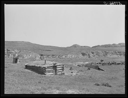 Untitled photo, possibly related to: Homesteader's abandoned dugout. Custer County, Montana