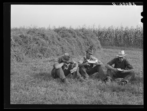 Untitled photo, possibly related to: Hired hands eating watermelon. Kimberley farm, Jasper County, Iowa