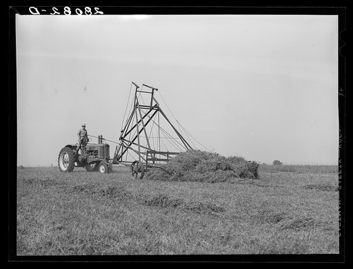 Loading hay with a jayhawk. Kimberley farm, Jasper County, Iowa