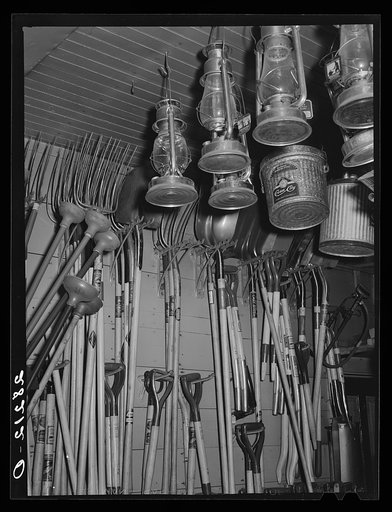 Farm tools in hardware store. Grundy Center, Iowa
