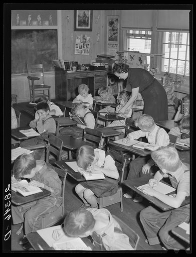Scene in school room in community building. San Luis Valley Farms, Colorado
