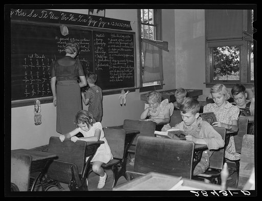 Teaching only pupil in the second grade in one-room schoolhouse. Grundy County, Iowa