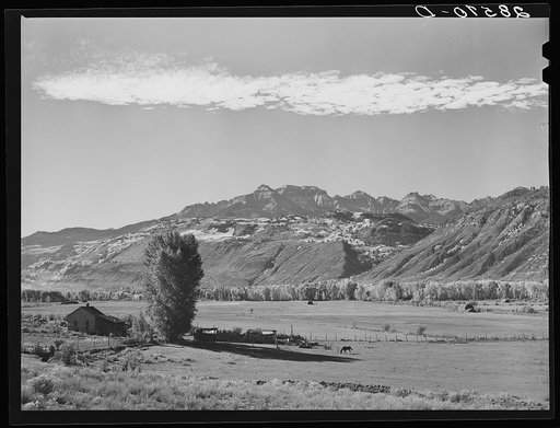 Farm at foot hills of Rocky Mountains. Ouray County, Colorado