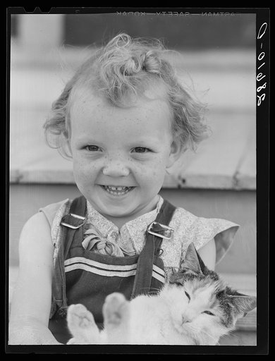 Baby Beede with kitten. Western Slope Farms, Colorado
