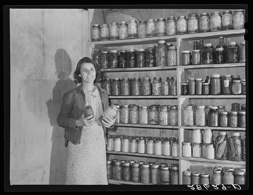 Mrs. H.H. Poland, wife of FSA (Farm Security Administration) rehabilitation client, with preserved food. Mesa County, Colorado