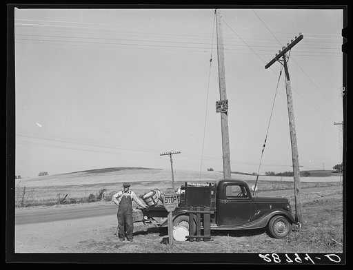 Untitled photo, possibly related to: Farmer selling produce on highway. Marshall County, Iowa