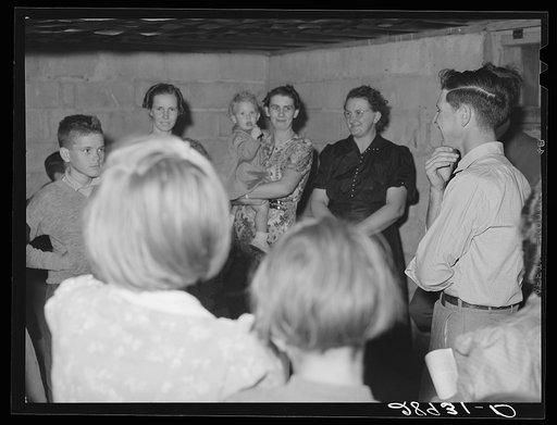 Untitled photo, possibly related to: "Hiram & Mirandy" game played at Halloween party. Hillview Cooperative, Osage Farms, Missouri