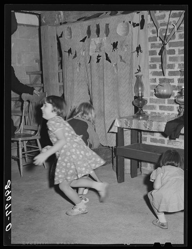 Untitled photo, possibly related to: Children at Halloween party. Two new schools have been built in the project area. Osage Farms, Missouri