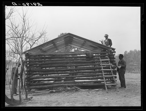 Building a cabin at evicted sharecroppers' camp. Butler County, Missouri