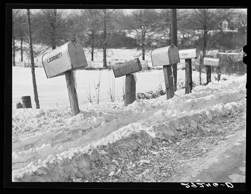 Mailboxes on rural road. Montgomery County, Maryland