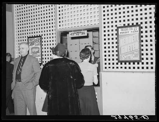 Untitled photo, possibly related to: Check room at dance hall. Marshalltown, Iowa