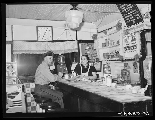Truck driver in diner. Clinton, Indiana