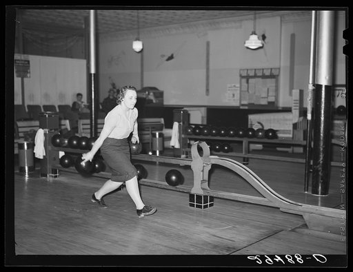 Untitled photo, possibly related to: Girl bowling. Clinton, Indiana
