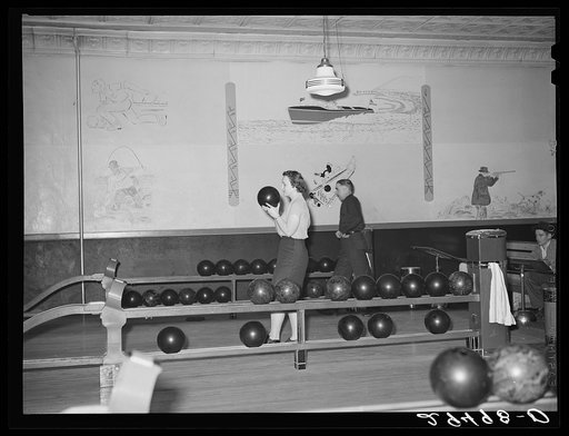 Untitled photo, possibly related to: Bowling alley. Clinton, Indiana