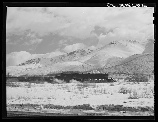 Train crossing the mountains. Eureka County, Nevada