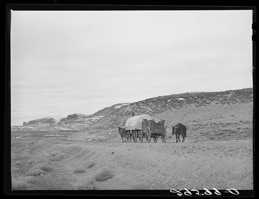 Sheepherder's wagon on U.S. 30, Sweetwater County, Wyoming