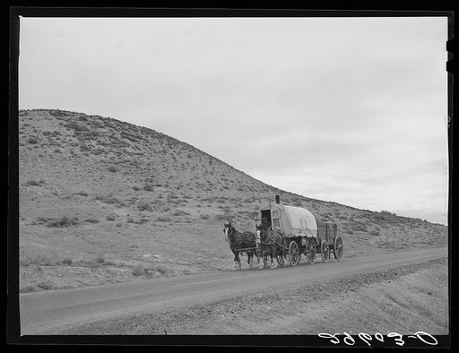 Sheepherder's wagon on U.S. 30. Sweetwater County, Wyoming