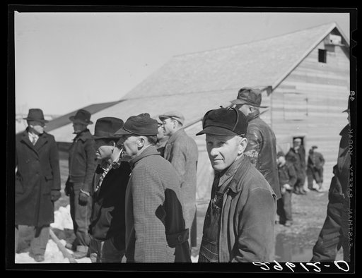 Untitled photo, possibly related to: Farmers at Zimmerman auction near Hastings, Nebraska