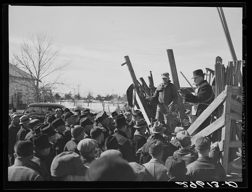 Untitled photo, possibly related to: Auctioning farm equipment at Zimmerman farm near Hastings, Nebraska