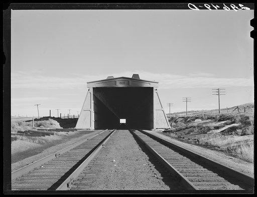 Snow shed over Union Pacific tracks. Carbon County, Wyoming