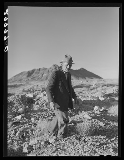 Untitled photo, possibly related to: Rocky Mountain George, old prospector, at his diggings. Esmeralda County, Nevada