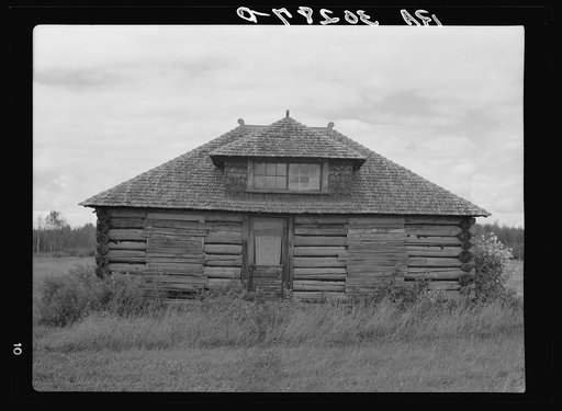 Untitled photo, possibly related to: Abandoned log cabin near Gheen, Minnesota