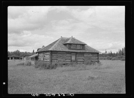 Untitled photo, possibly related to: Abandoned log cabin near Gheen, Minnesota