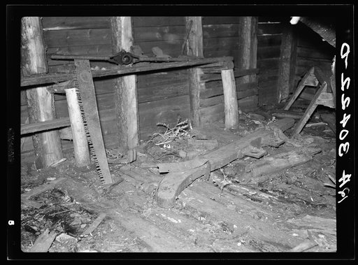 Interior of building in former lumber camp. Craigville, Minnesota