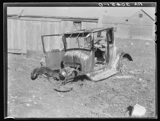 Old model T Ford used as turkey roost. Williams County, North Dakota