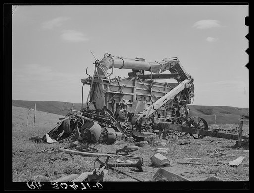 Old threshing machine on Herman Gerling's farm. There have been no crops for eight years. Near Wheelock, North Dakota