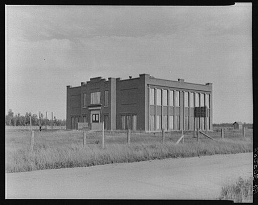 Abandoned boarded-up school. Gemmel, Minnesota