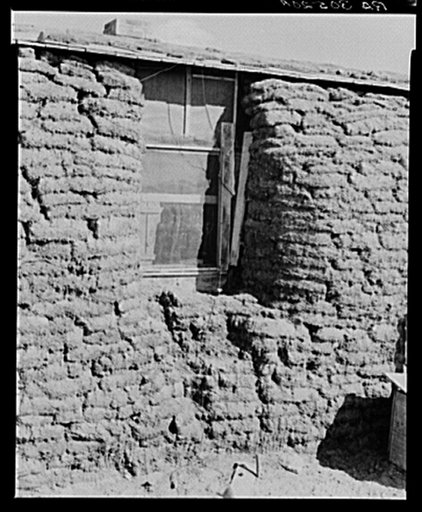 Detail of sodhouse with recessed window. Williams County, North Dakota
