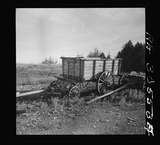 Old wagon used at sawmill or box factory. Tower, Minnesota